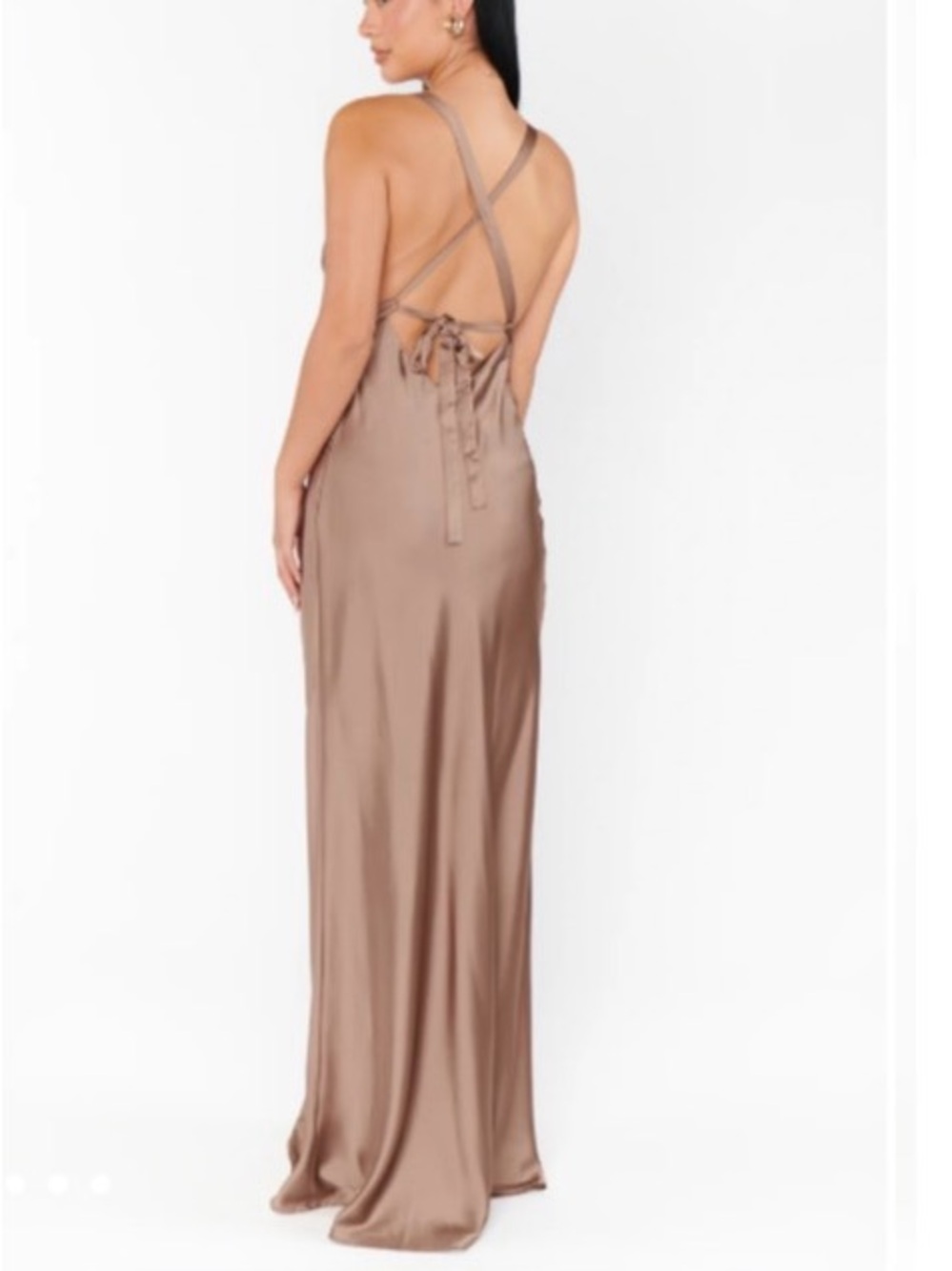 Show Me Your MuMu Satin Slip in Taupe Anderson Maxi Dress Dune Luxe Satin